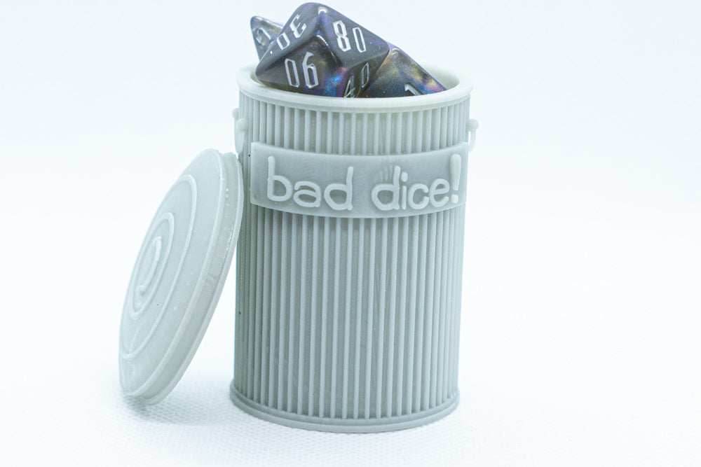 Trash Can Dice Jail: 3d Printed Grey Trash Can for Bad Dice D&D Dice Accessory - 
