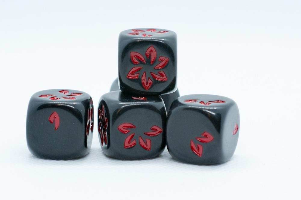 10-Pack Black w/Red Falling Petals Dice 16mm D6 Flower Dice - 