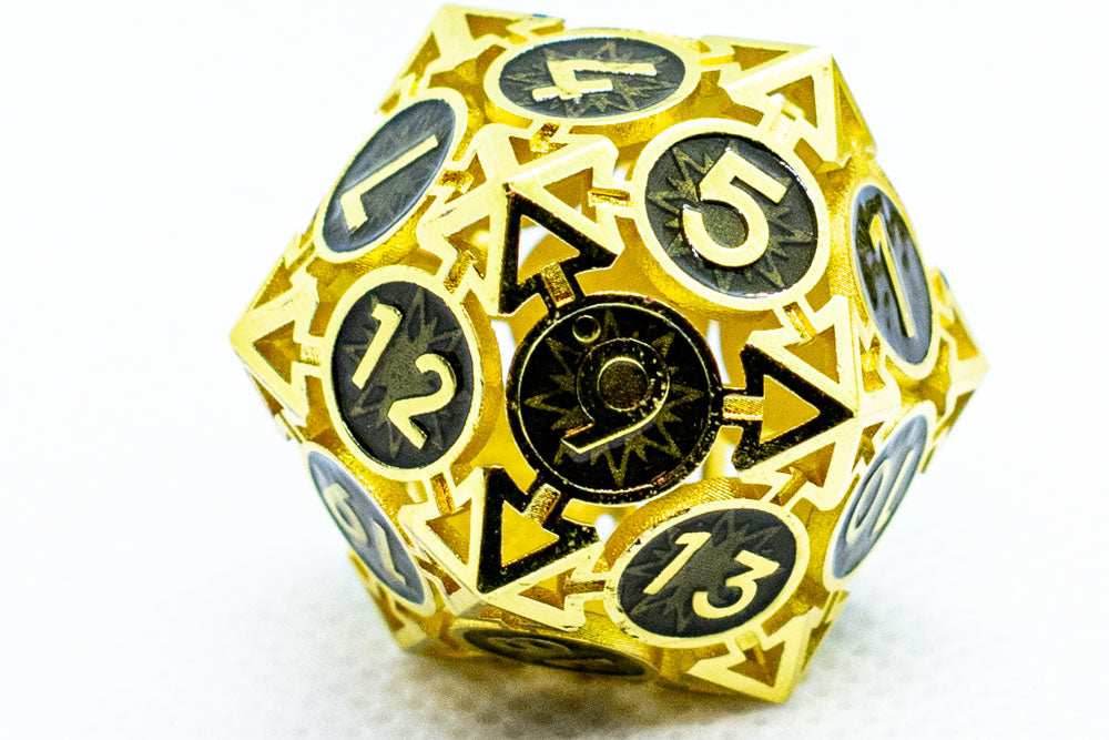 Single d6/d20 Shiny Gold w/Black Deadly Arrow Dice - d6
