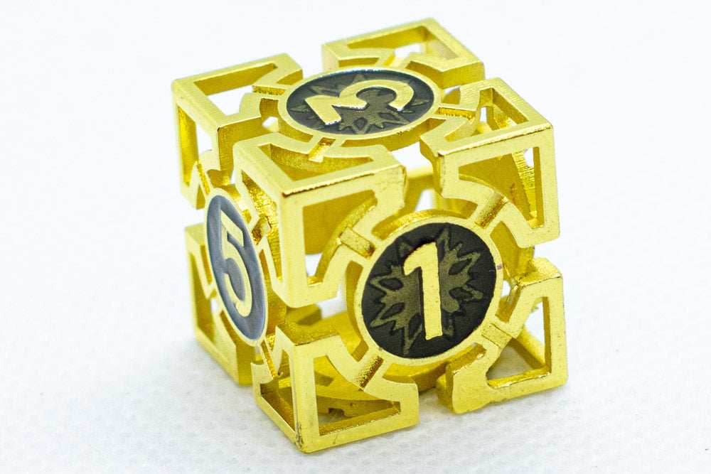 Single d6/d20 Shiny Gold w/Black Deadly Arrow Dice - d6