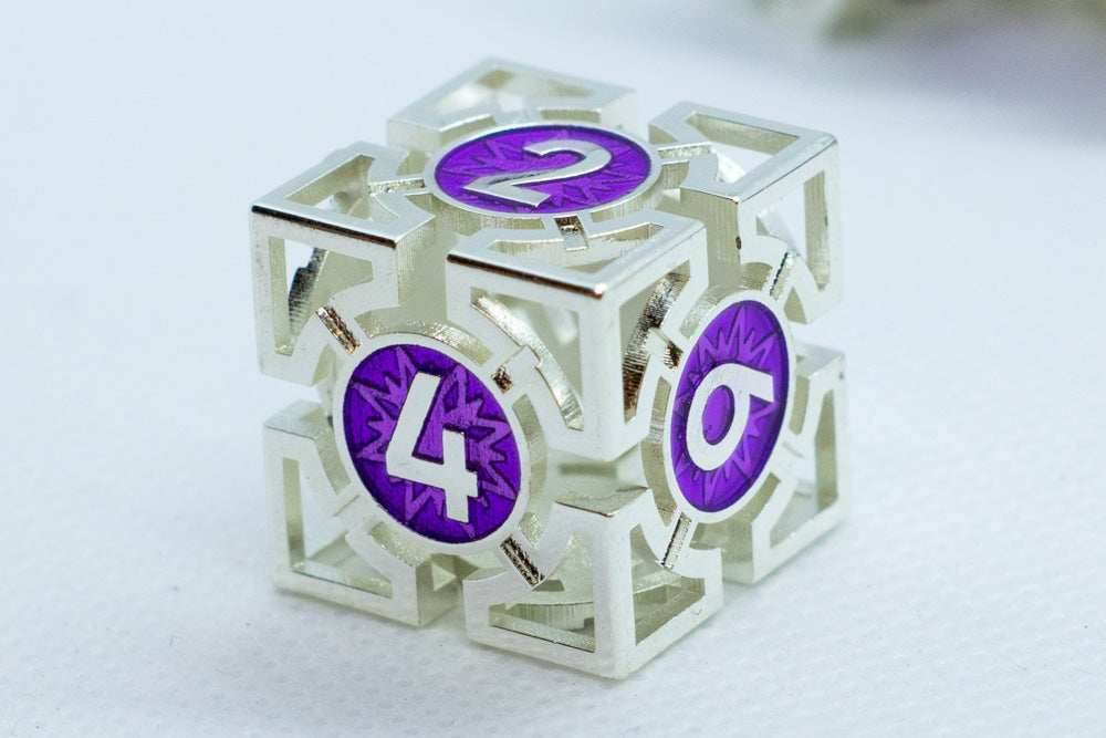 Single d6/d20 Guardian Silver w/Purple Deadly Arrow Dice - d6