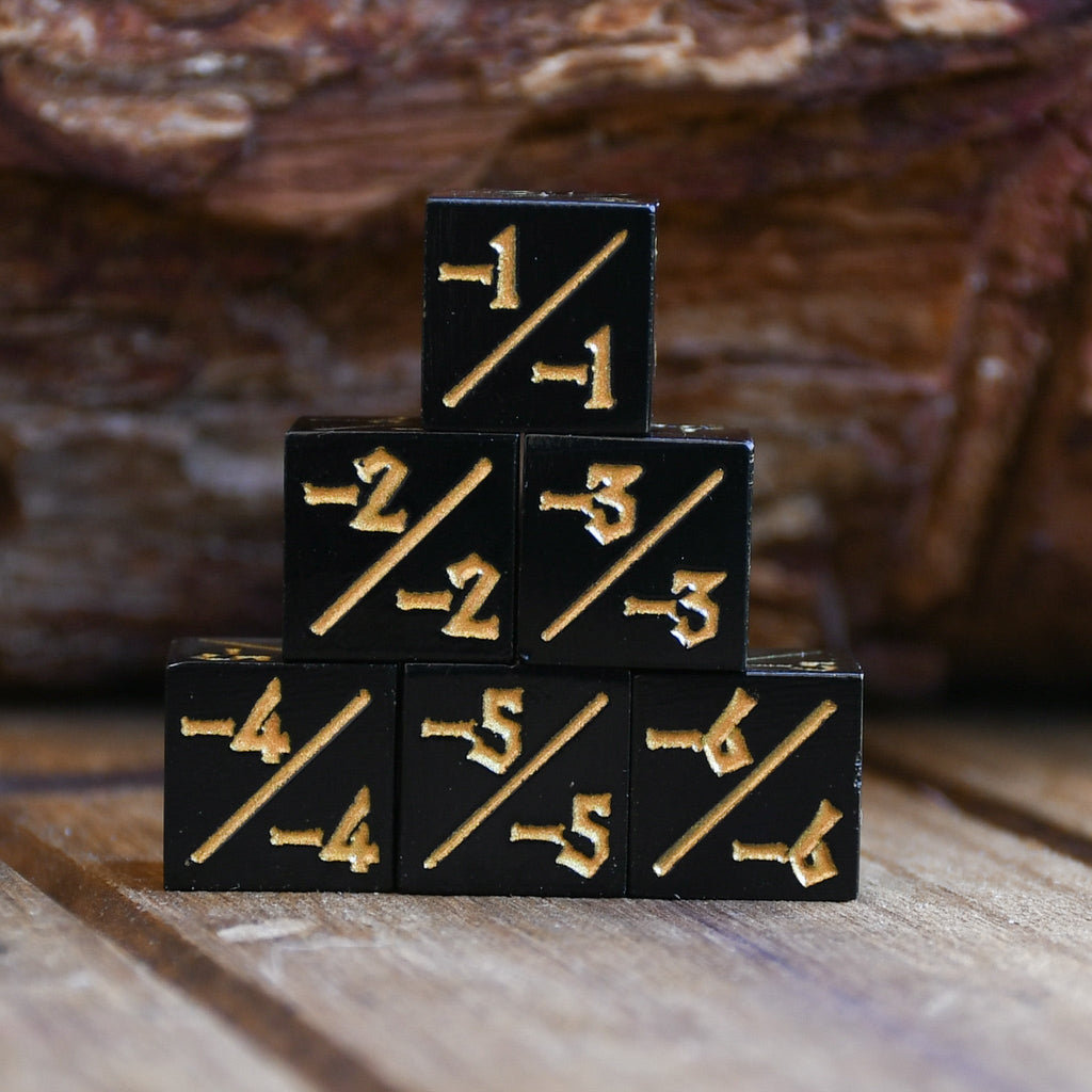 -1/-1 Counter Dice- Black, 6ct.