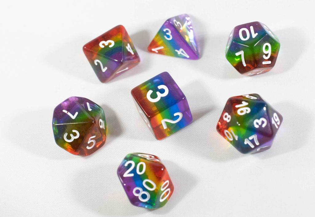 Translucent Rainbow Aurora Poly Dice Set Red Yellow Green Blue (7) New RPG DnD - 