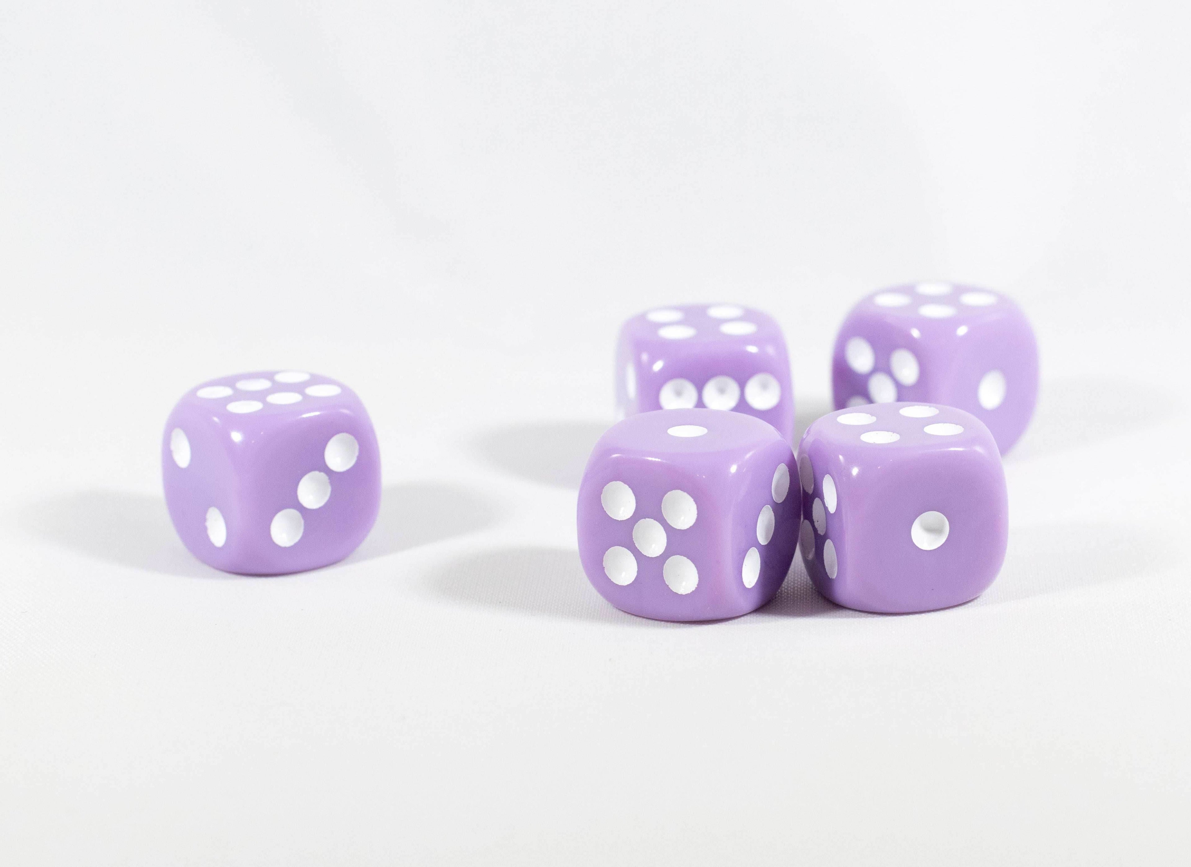 Light Purple Lavender Opaque Dice 16mm 6-Sided RPG Magic D&D Unique with White Pips Rolls (per die) - 