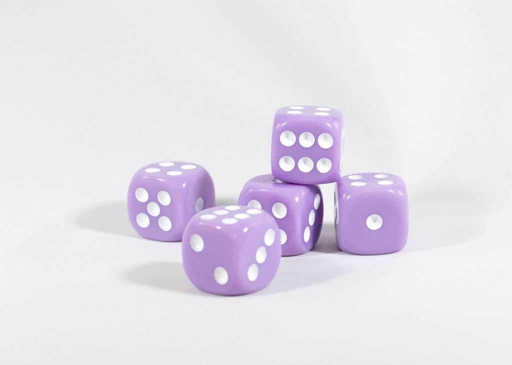 Light Purple Lavender Opaque Dice 16mm 6-Sided RPG Magic D&D Unique with White Pips Rolls (per die) - 