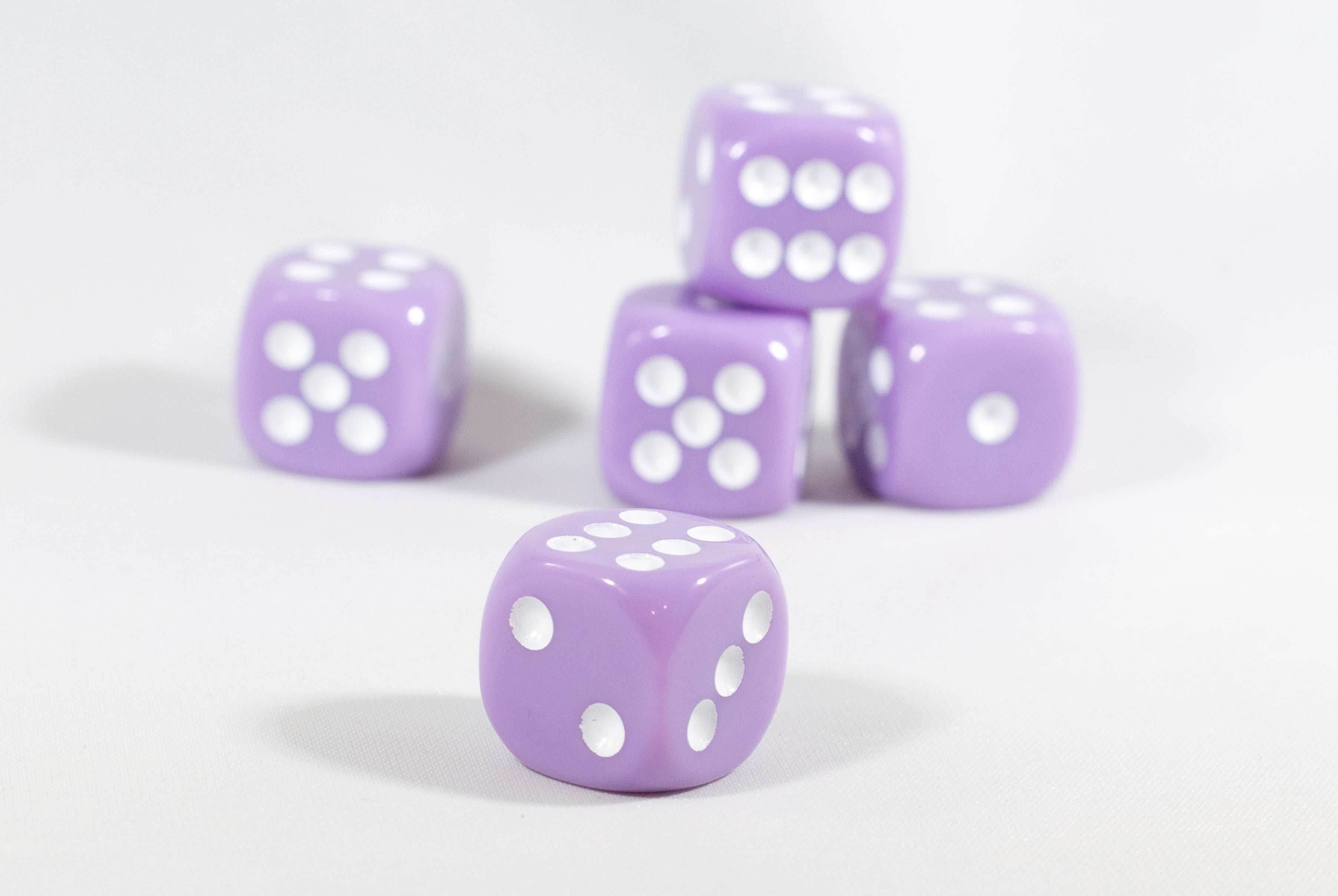 Light Purple Lavender Opaque Dice 16mm 6-Sided RPG Magic D&D Unique with White Pips Rolls (per die) - 