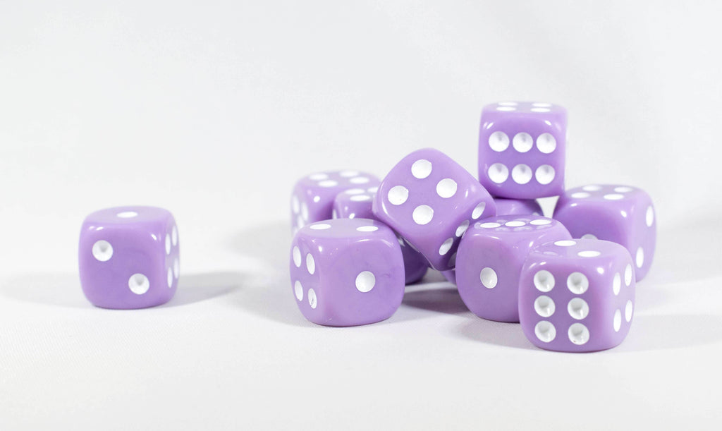 Light Purple Lavender Opaque Dice 16mm 6-Sided RPG Magic D&D Unique with White Pips Rolls (per die) - 