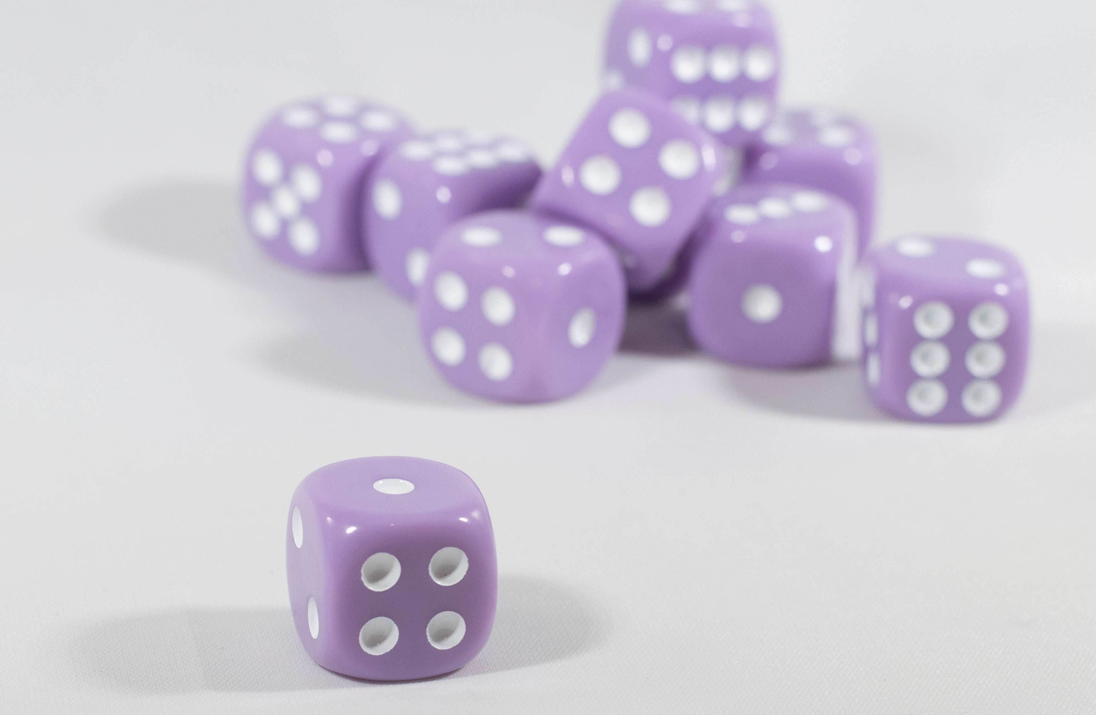 Light Purple Lavender Opaque Dice 16mm 6-Sided RPG Magic D&D Unique with White Pips Rolls (per die) - 