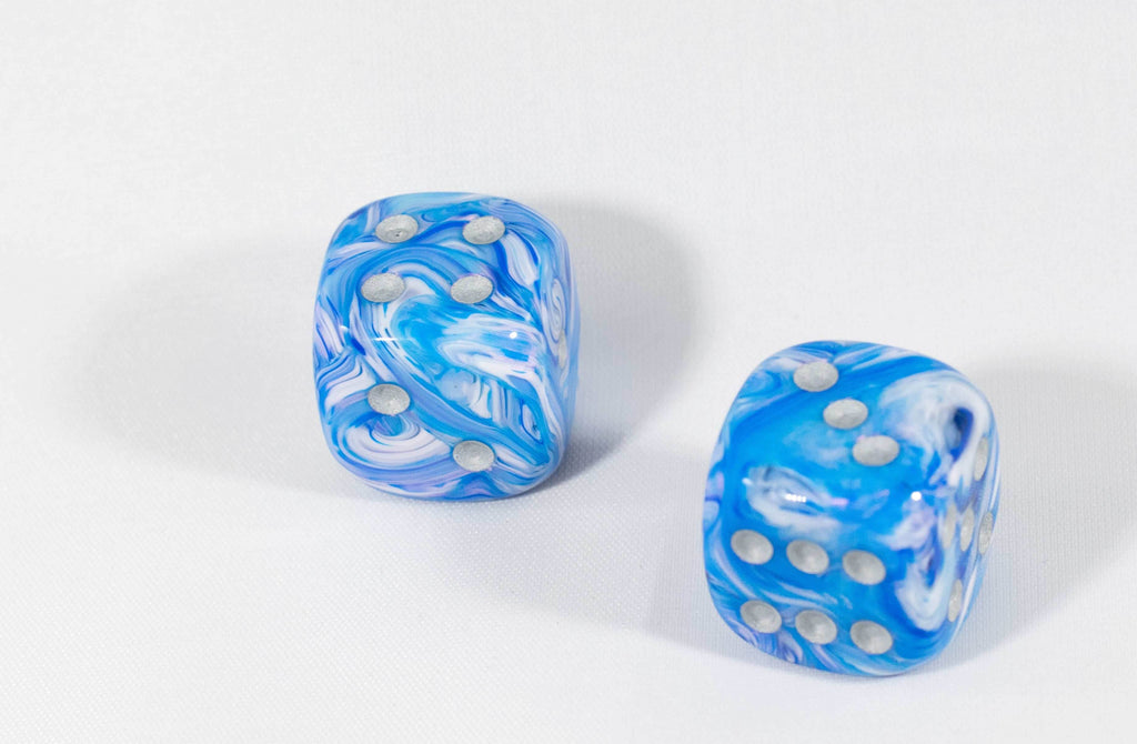 OOP Rare 20mm Blue Mother Of Pearl New RPG DnD with Silver Pips 2 Pack (2) Die - 