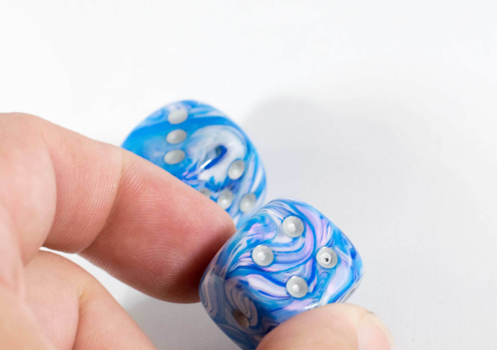 OOP Rare 20mm Blue Mother Of Pearl New RPG DnD with Silver Pips 2 Pack (2) Die - 
