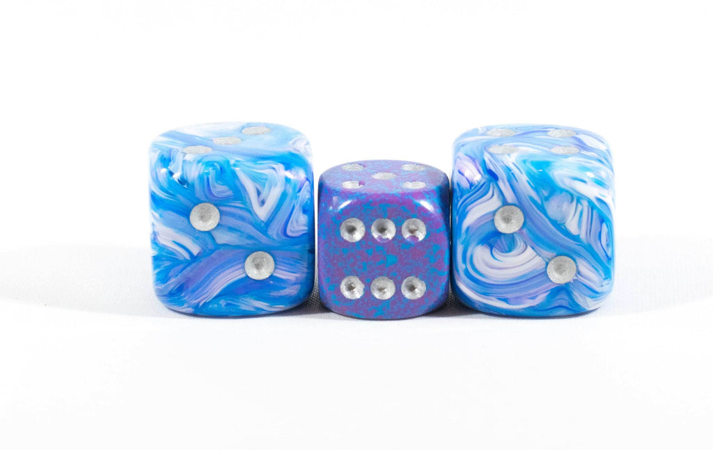 OOP Rare 20mm Blue Mother Of Pearl New RPG DnD with Silver Pips 2 Pack (2) Die - 