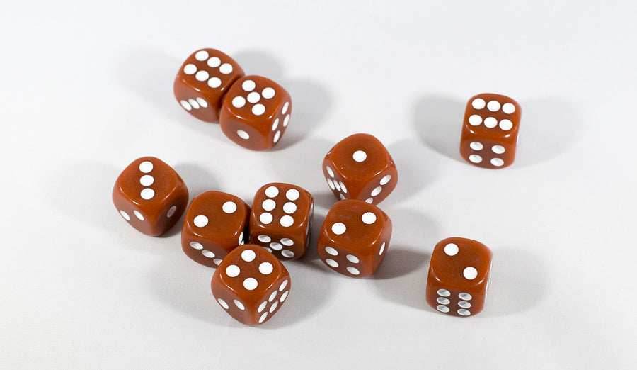 Brown Opaque Dice Set 16mm 6-Sided RPG Magic D&D Unique with White Pips Rolls - 5