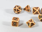 Ancient Tan with Faux Brown Wearing Poly Dice Set (7) Tan Acrylic Black Numbers HDdice - 