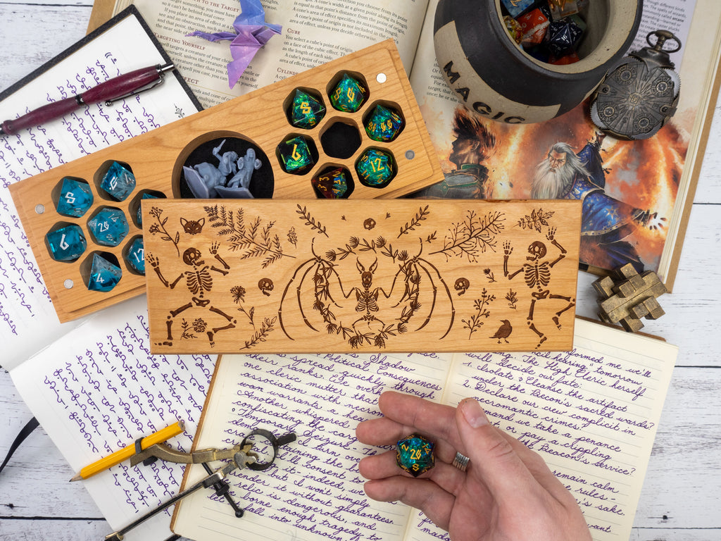 Dancing Skeletons | Engraved Dual Hex Dice Vault