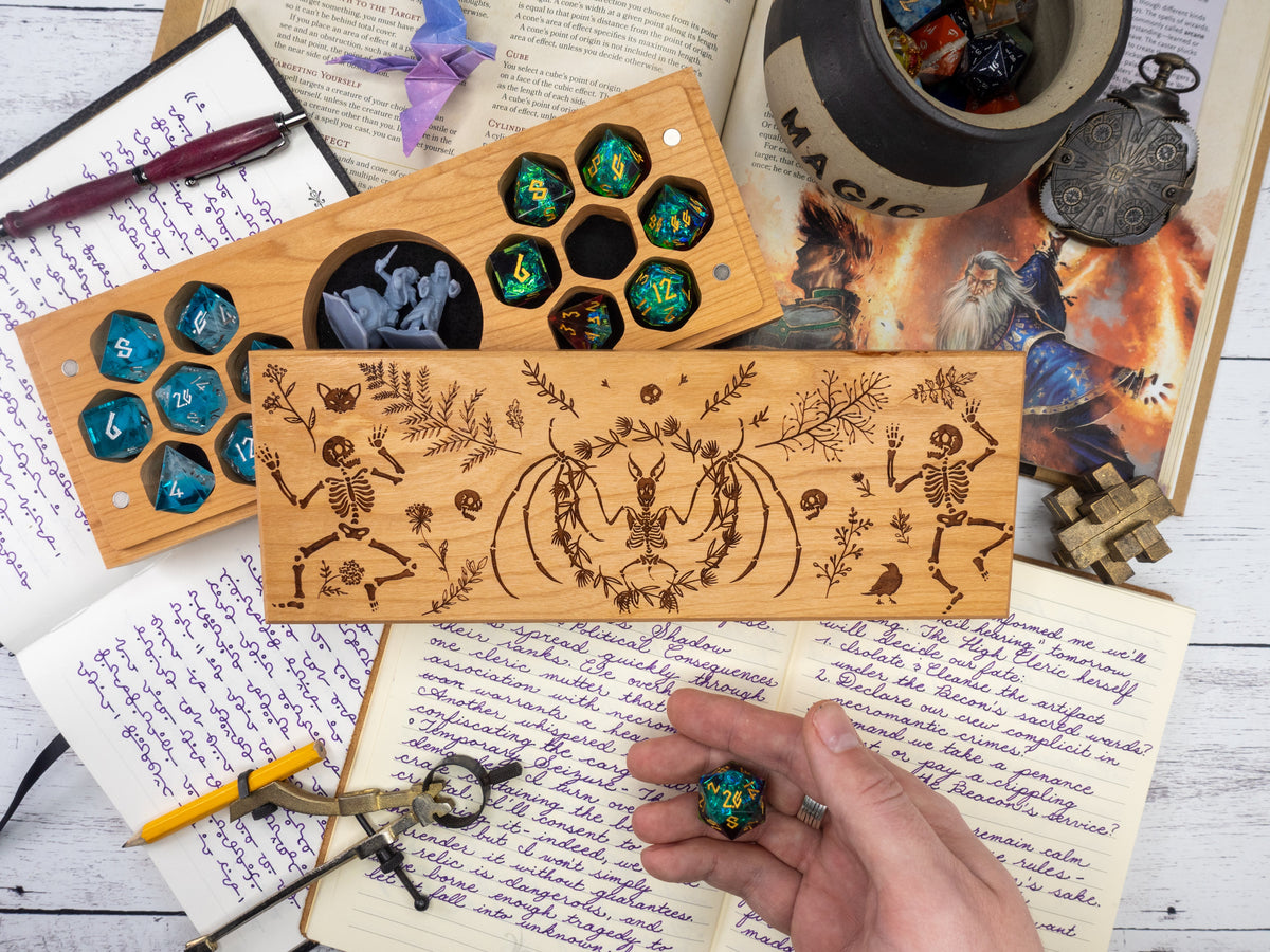 Dancing Skeletons | Engraved Dual Hex Dice Vault