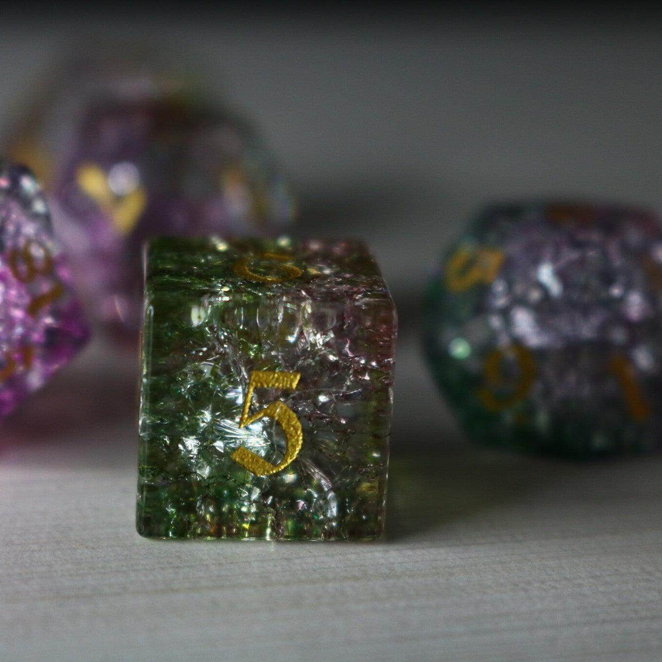 Dark Nox Forge Fire Glass DND Dice Set - Full Set and Free Dice Box