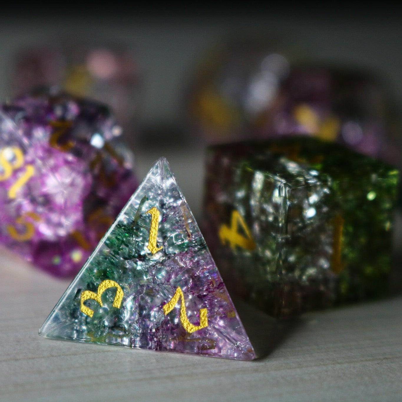 Dark Nox Forge Fire Glass DND Dice Set - Full Set and Free Dice Box