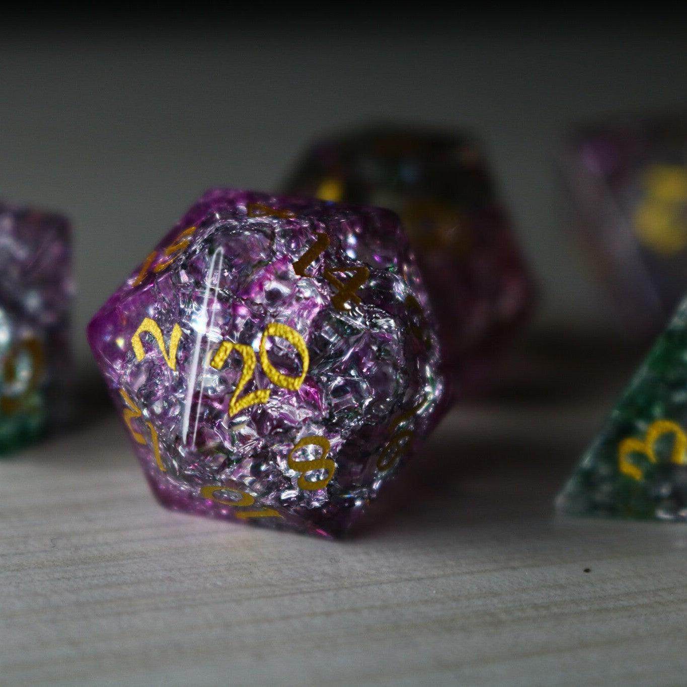 Dark Nox Forge Fire Glass DND Dice Set - Full Set and Free Dice Box