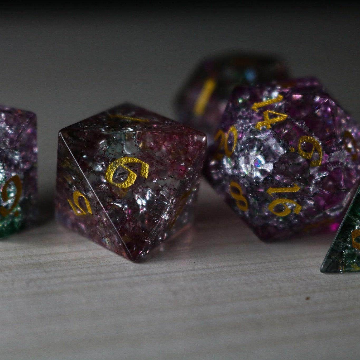 Dark Nox Forge Fire Glass DND Dice Set - Full Set and Free Dice Box