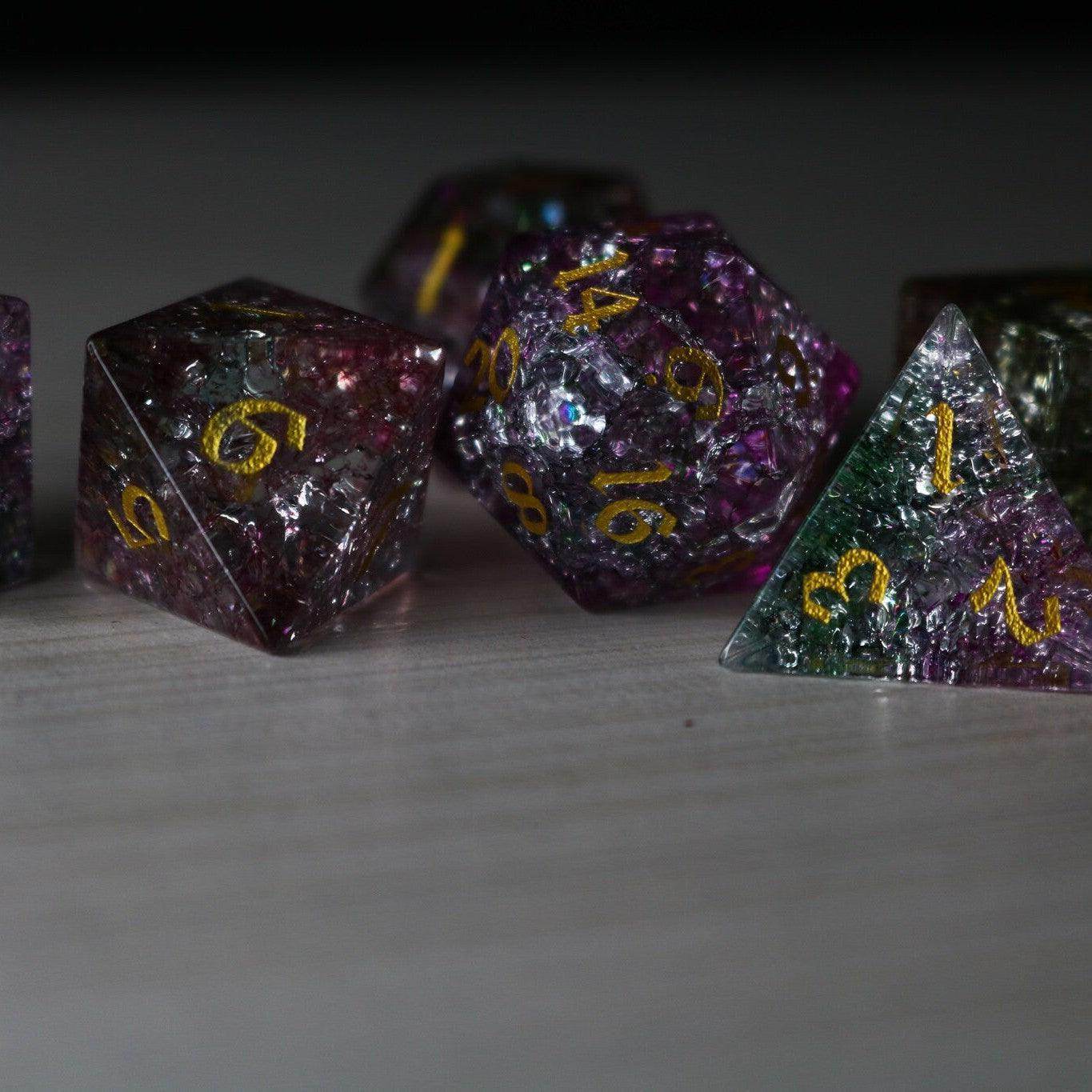 Dark Nox Forge Fire Glass DND Dice Set - Full Set and Free Dice Box
