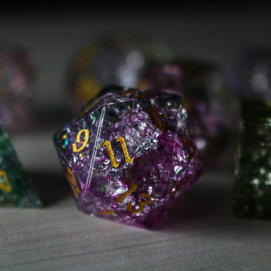 Dark Nox Forge Fire Glass DND Dice Set - Full Set and Free Dice Box