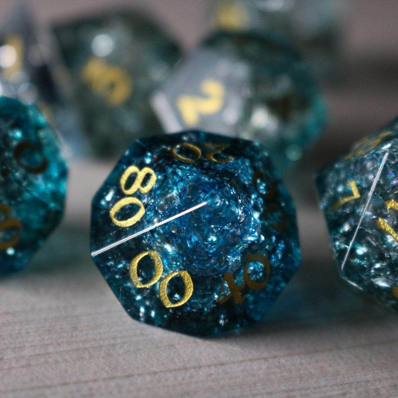 Dark Waters Forge Fire Glass Blue DND Dice Set - Full Set With Box