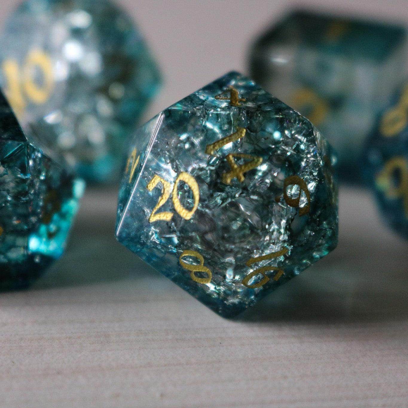Dark Waters Forge Fire Glass Blue DND Dice Set - Full Set With Box