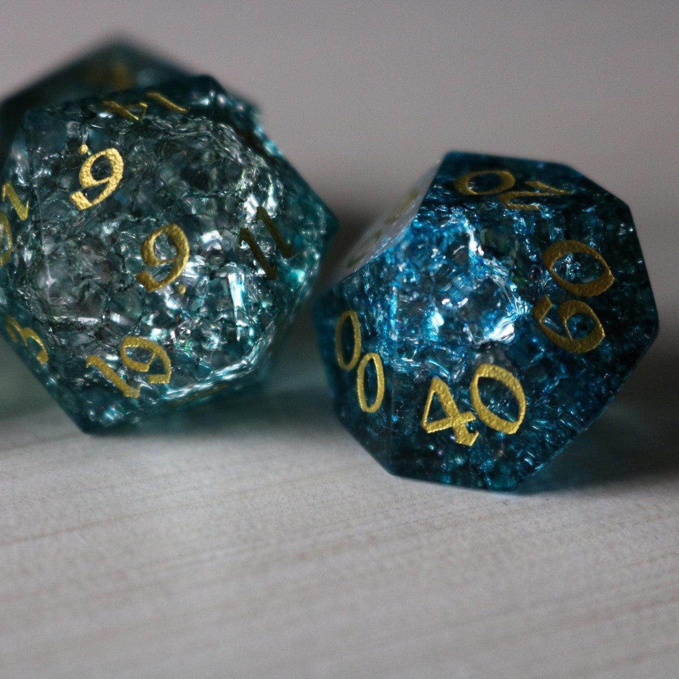 Dark Waters Forge Fire Glass Blue DND Dice Set - Full Set With Box