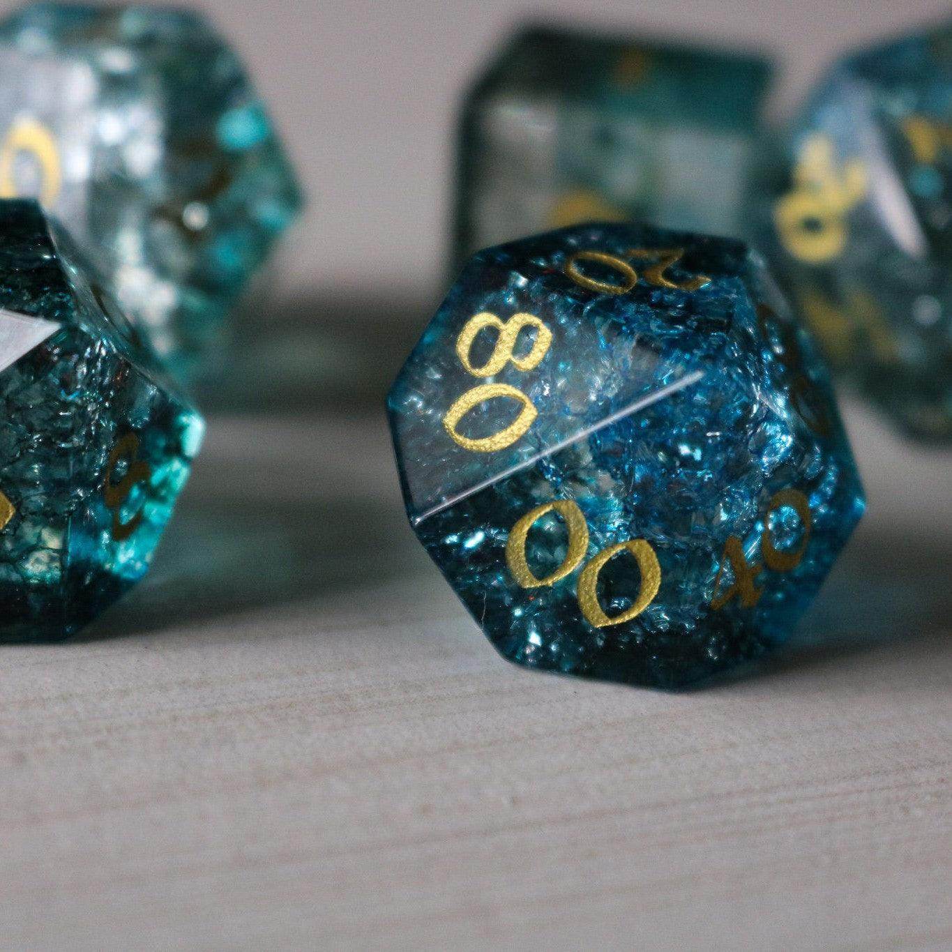 Dark Waters Forge Fire Glass Blue DND Dice Set - Full Set With Box