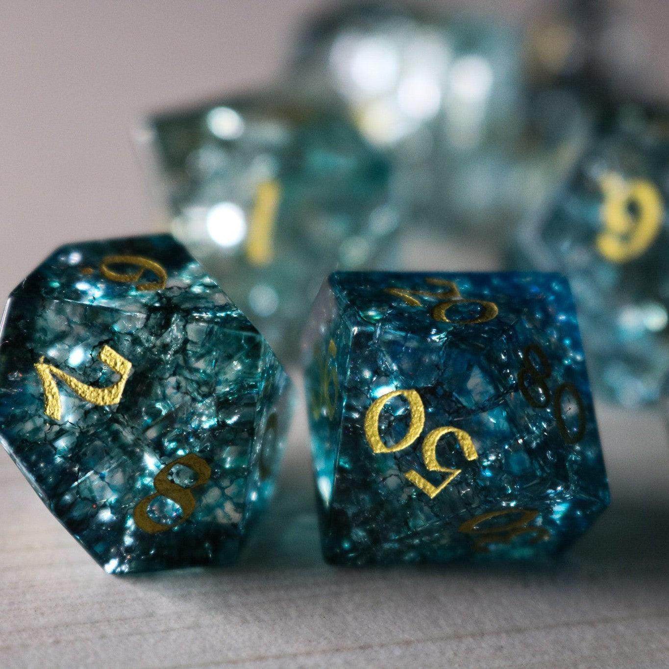 Dark Waters Forge Fire Glass Blue DND Dice Set - Full Set With Box
