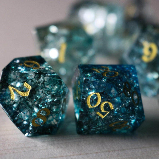 Dark Waters Forge Fire Glass Blue DND Dice Set - Full Set With Box