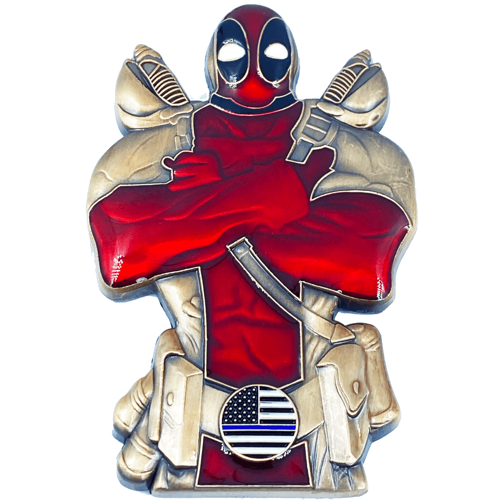 DL7-12 Deadpool inspired thin blue line American Flag Police Challenge Coin - 