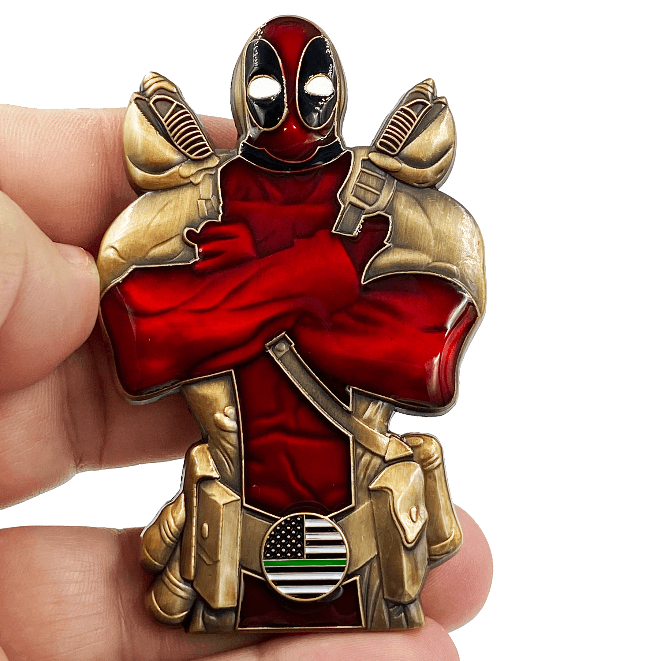 DL7-11 Deadpool inspired thin green line American Flag Police Challenge Coin Military Army Marines Border Patrol - 