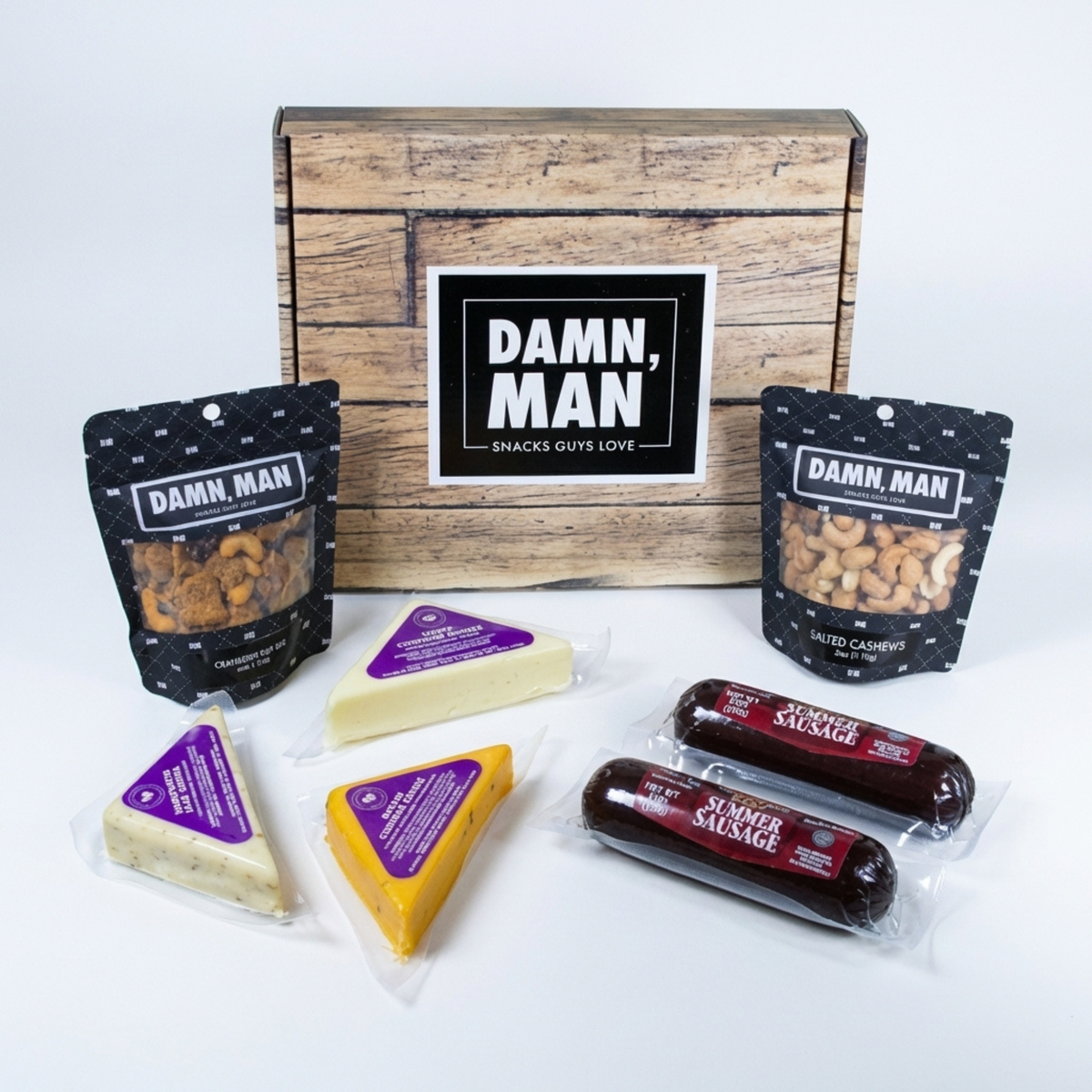Delicatessen Gift Box – Gourmet Cheese, Beef Sausage & Nuts | Perfect Snack Box for Men – Tailgate, Game Night, Birthday Gifts