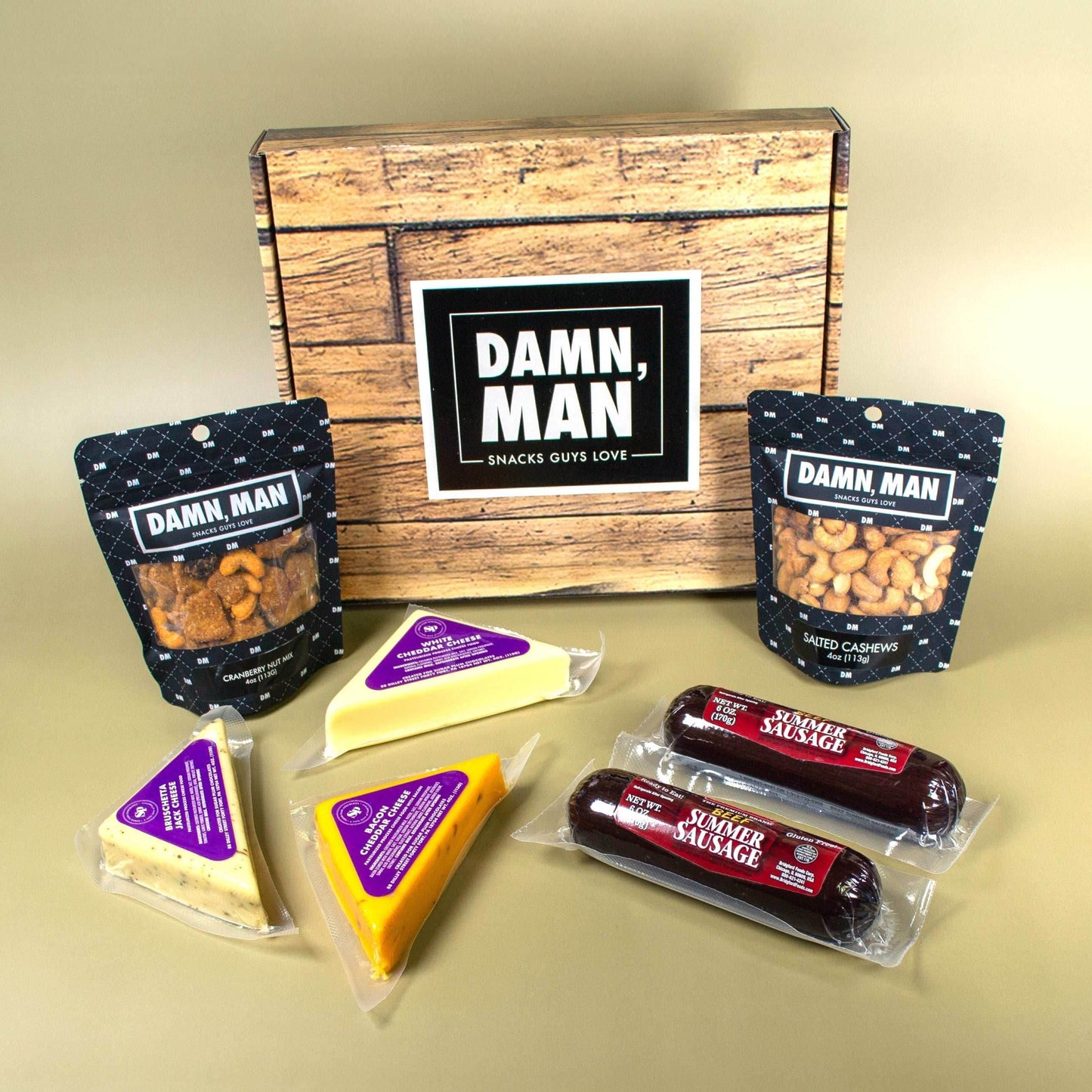 Delicatessen Gift Box – Gourmet Cheese, Beef Sausage & Nuts | Perfect Snack Box for Men – Tailgate, Game Night, Birthday Gifts - 