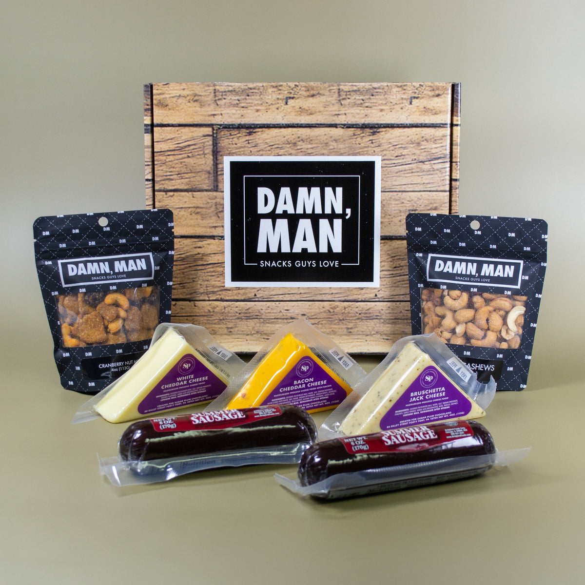 Delicatessen Gift Box – Gourmet Cheese, Beef Sausage & Nuts | Perfect Snack Box for Men – Tailgate, Game Night, Birthday Gifts