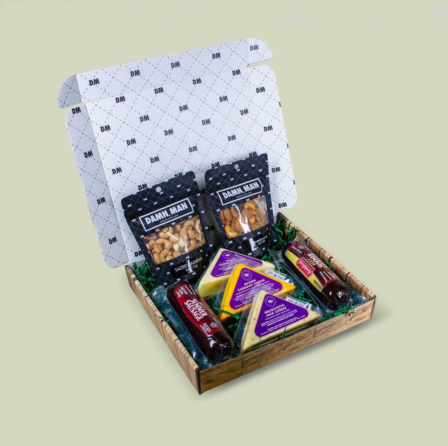 Delicatessen Gift Box – Gourmet Cheese, Beef Sausage & Nuts | Perfect Snack Box for Men – Tailgate, Game Night, Birthday Gifts - 