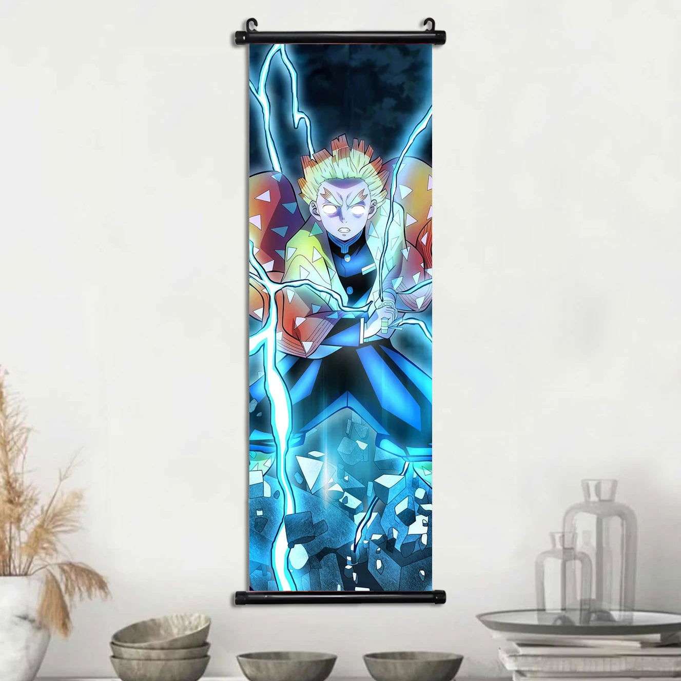 Demon Slayer Scroll Wall Art, Hashira Nezuko Agatsuma Zenitsu Inosuke Scroll Canvas Wall Hanging Painting Home Decor Anime Poster for Bedrooms