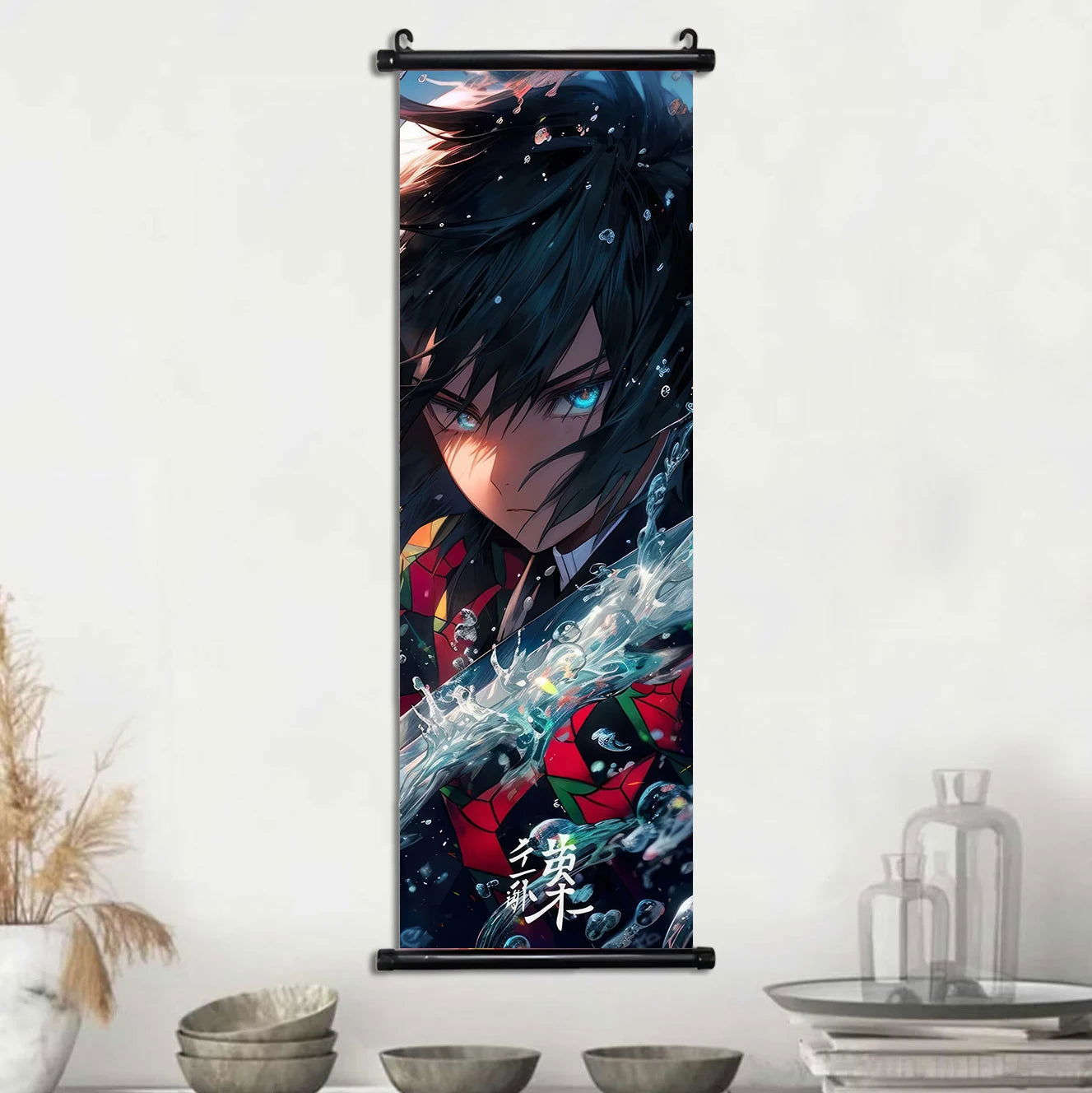 Demon Slayer Scroll Wall Art, Hashira Nezuko Agatsuma Zenitsu Inosuke Scroll Canvas Wall Hanging Painting Home Decor Anime Poster for Bedrooms