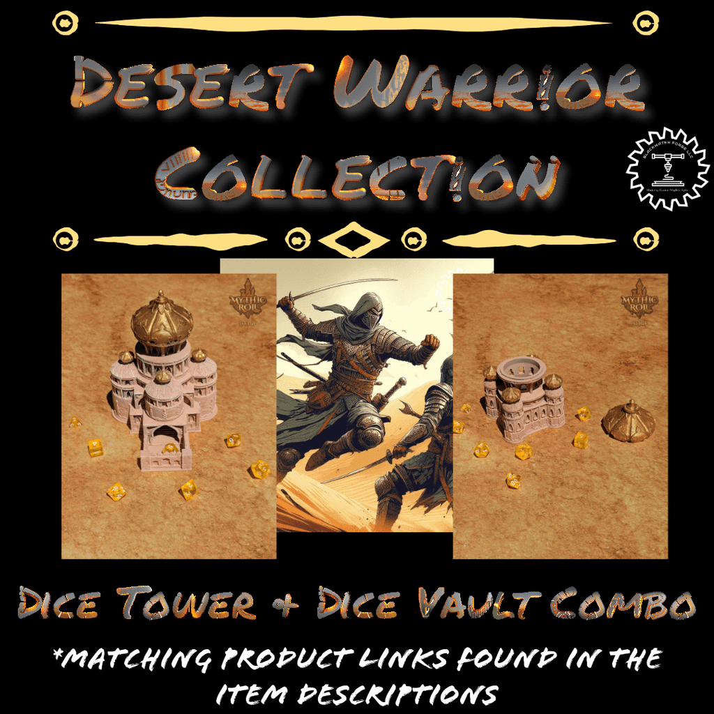 Dar as Salaam 3D Printed Dice Jail | RPG Dice Vault | D20 Box | Mythic Roll Collection - Guard Your Dice with the Mystique of Ancient Sands. - Black / Yes- Include Random Dice Set
