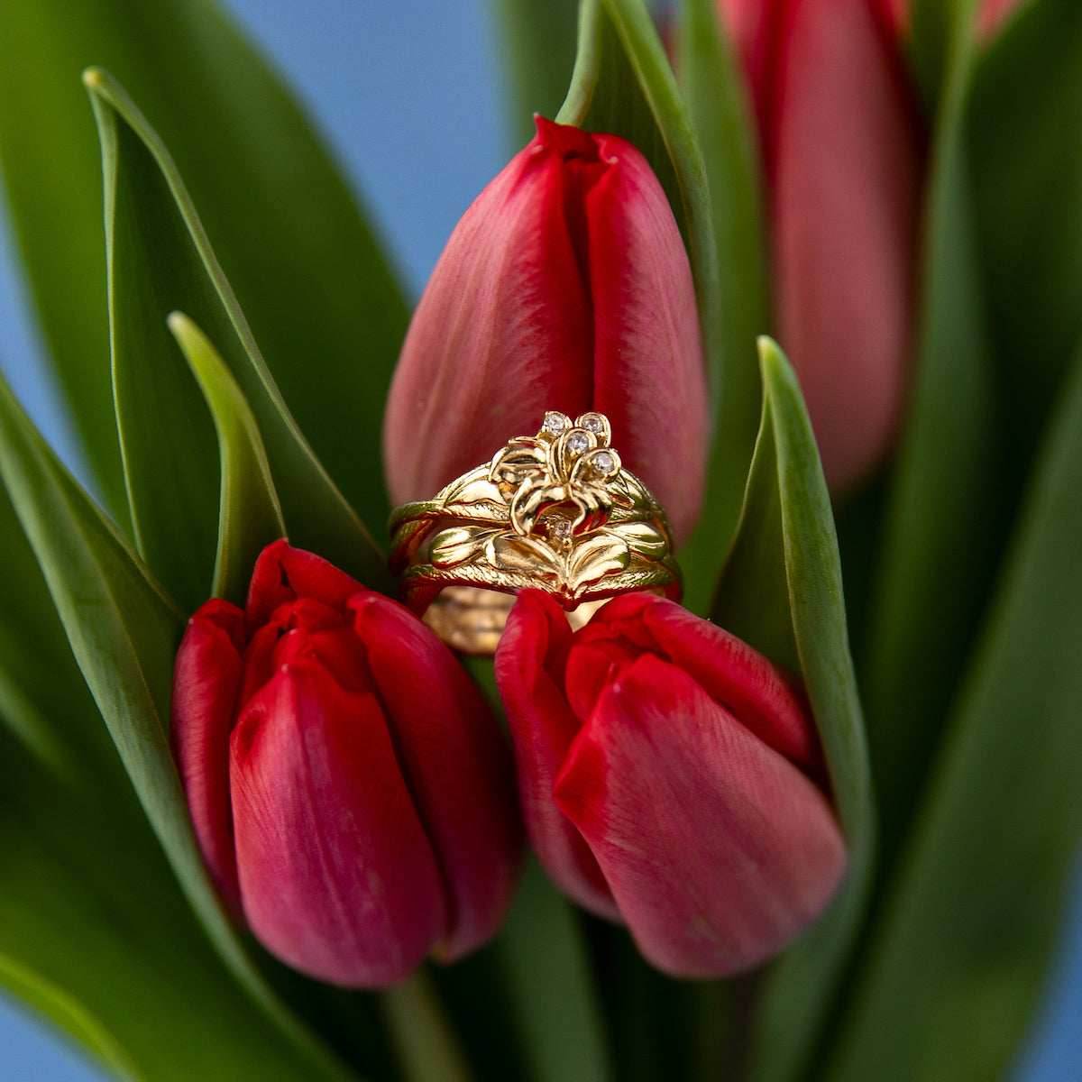 Disney X RockLove DISNEY TANGLED Rapunzel Sundrop Flower Stacker Rings - Yellow Gold Plated / Size 5
