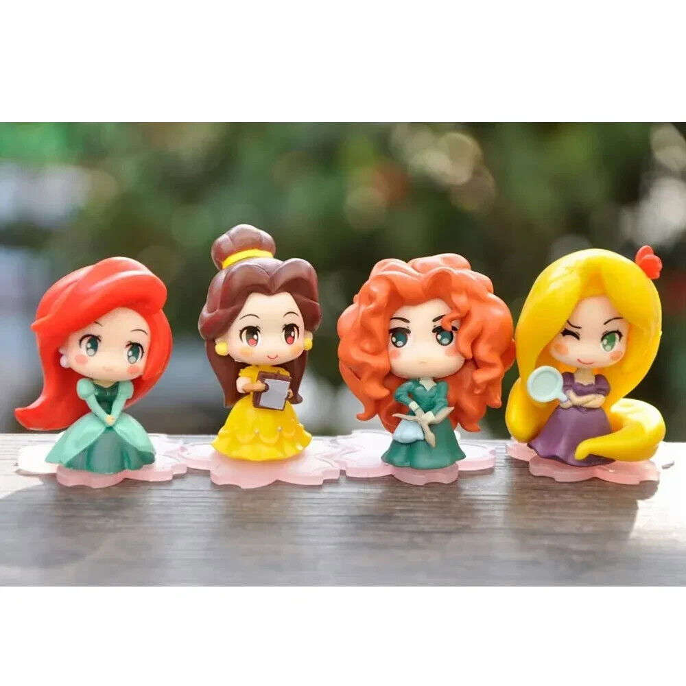 Disney 9 Pcs Set Figurines, Kawaii Rapunzel Snow White Jasmine Mulan Ariel 2 in