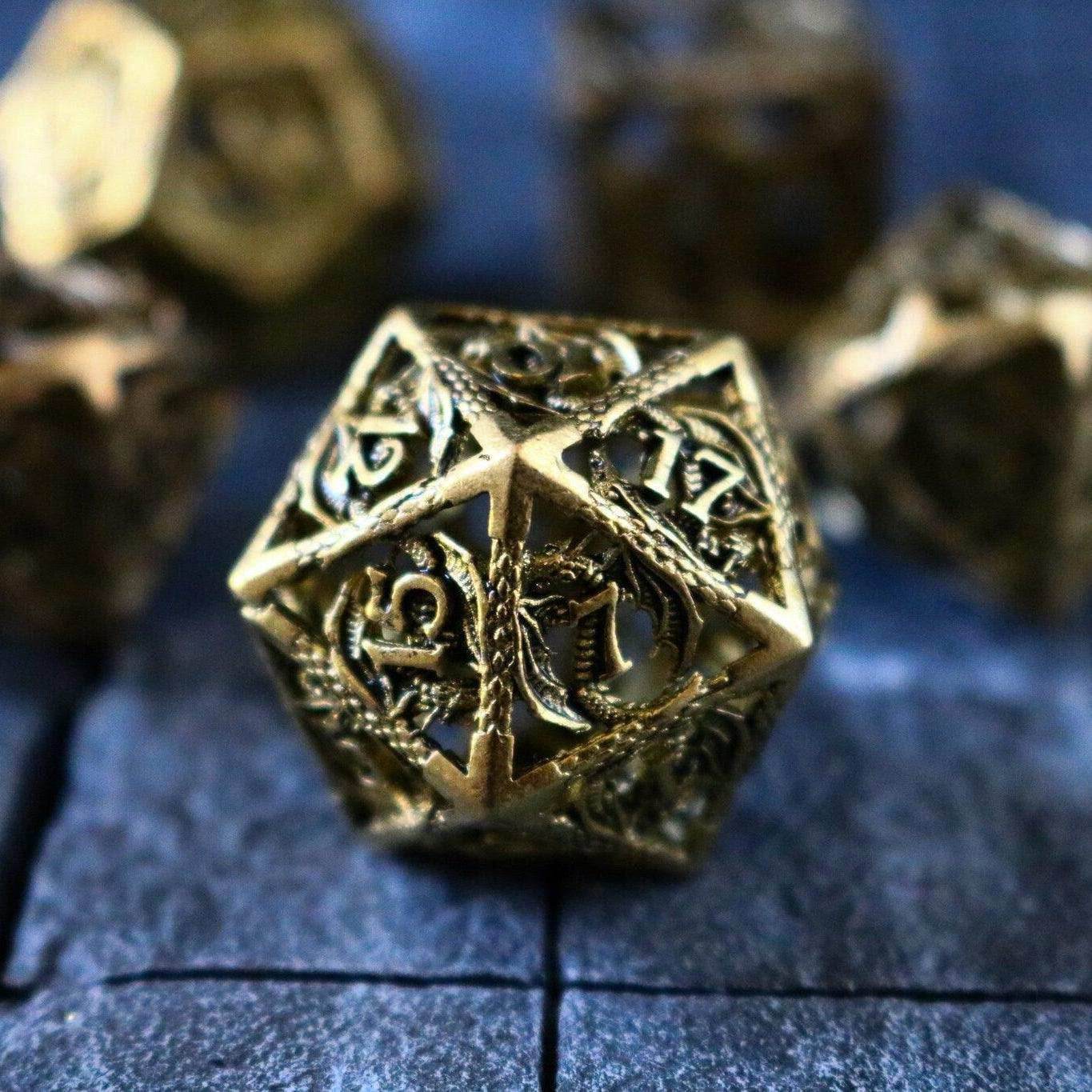 Dragon Flight Hollow Gold Metal DND Dice Set - Only 1 D20