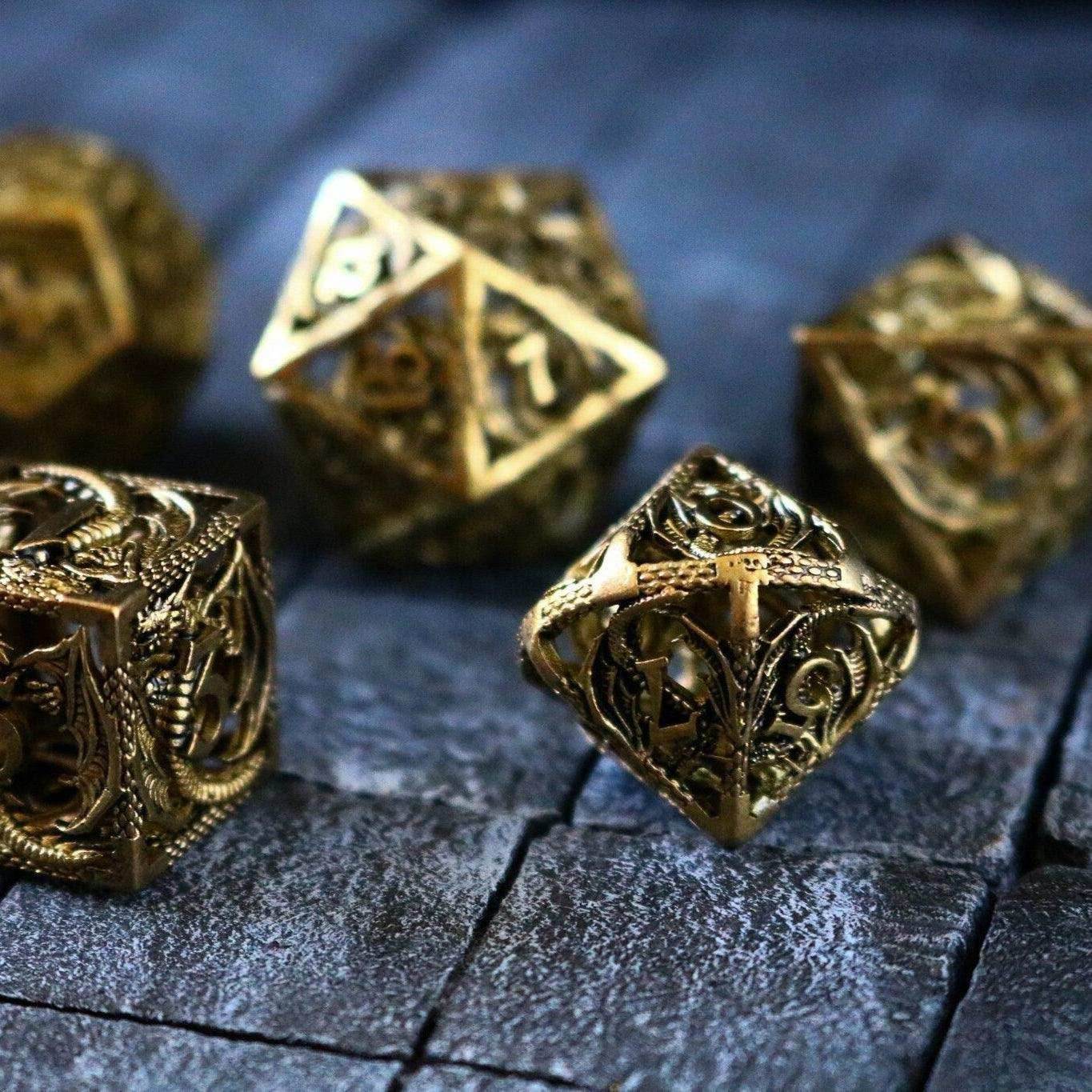 Dragon Flight Hollow Gold Metal DND Dice Set - Only 1 D20