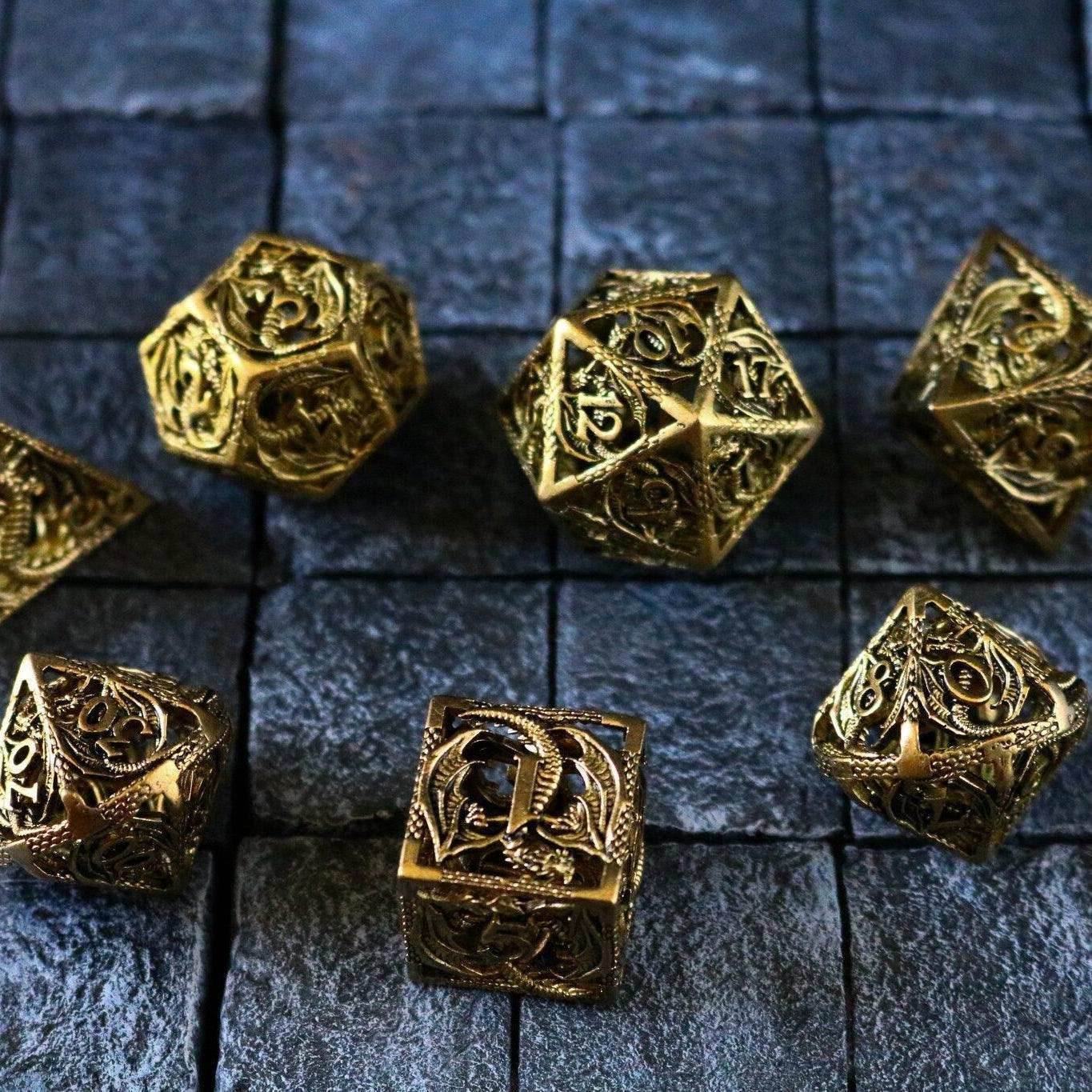 Dragon Flight Hollow Gold Metal DND Dice Set - Only 1 D20