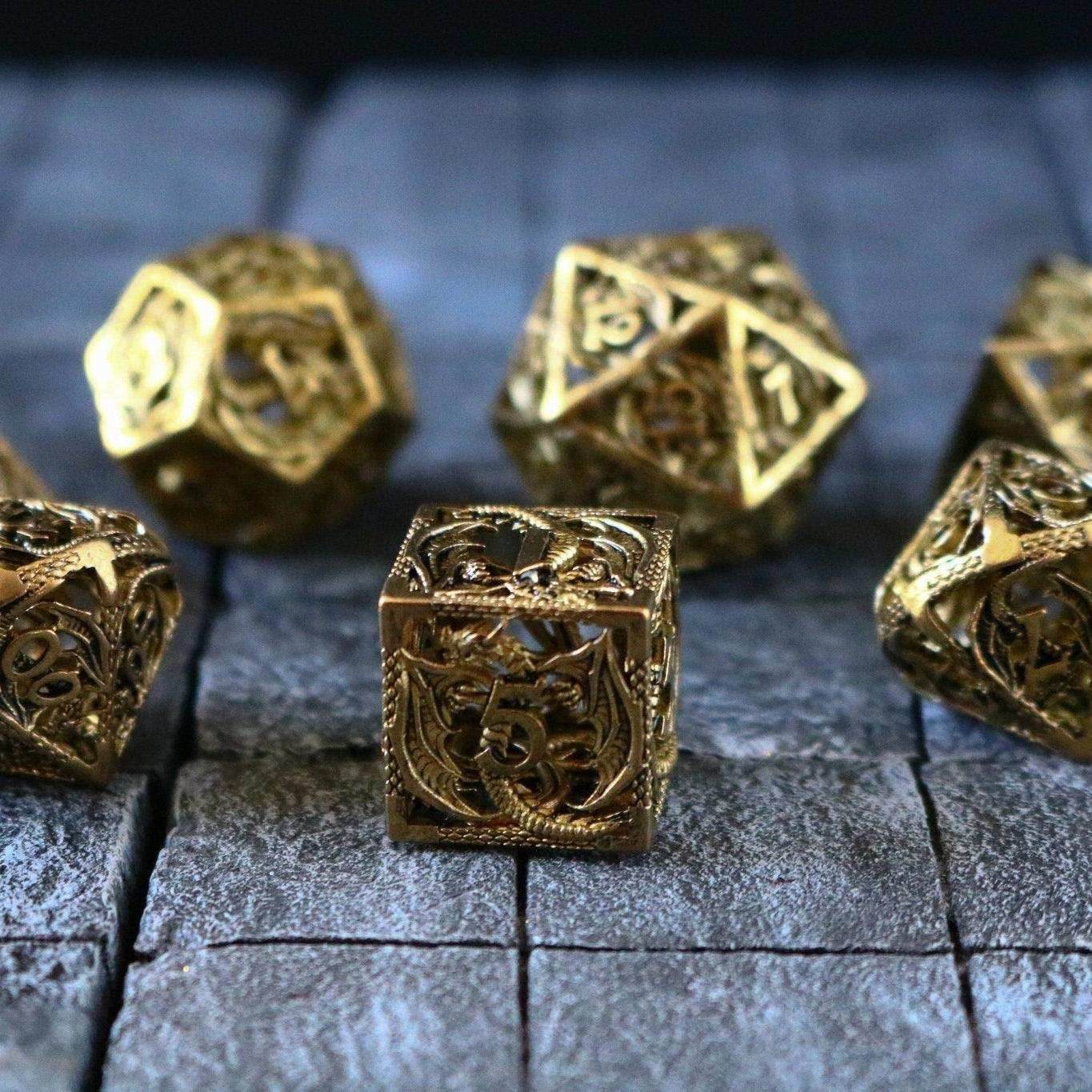Dragon Flight Hollow Gold Metal DND Dice Set - Only 1 D20