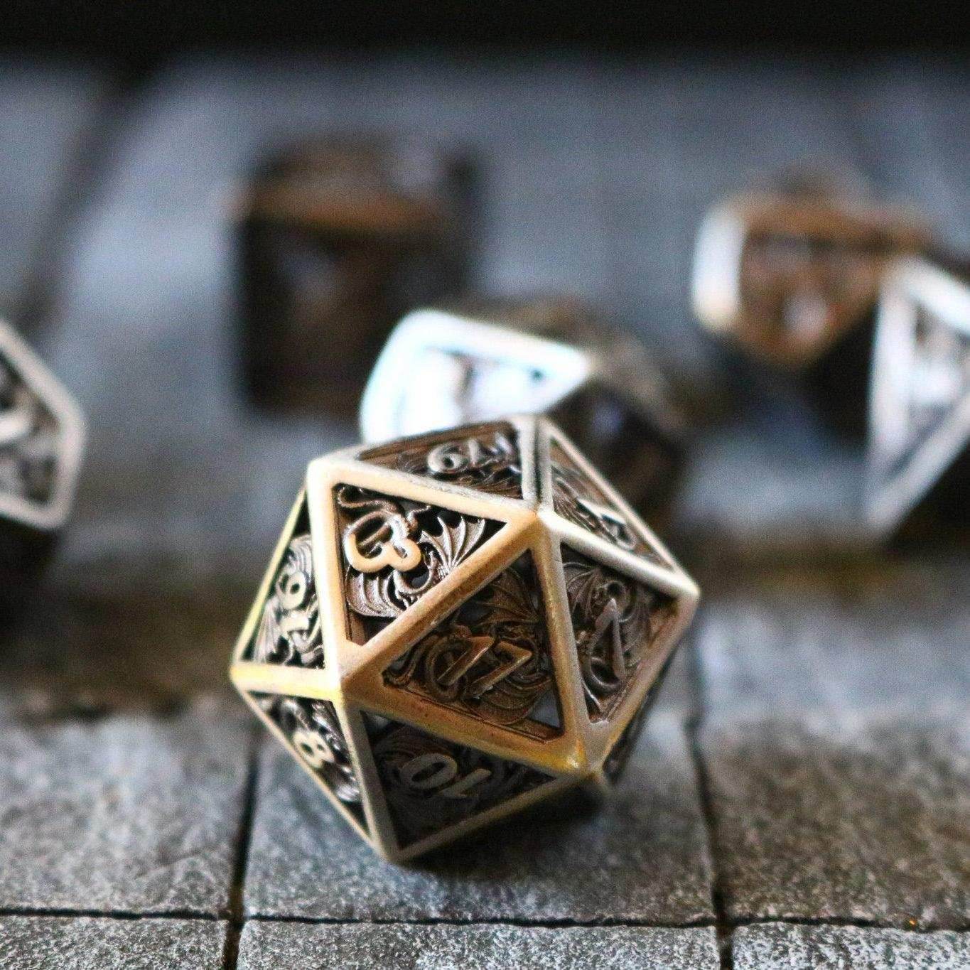 Dragon Flight Hollow Silver Metal DND Dice Set - Only 1 D20