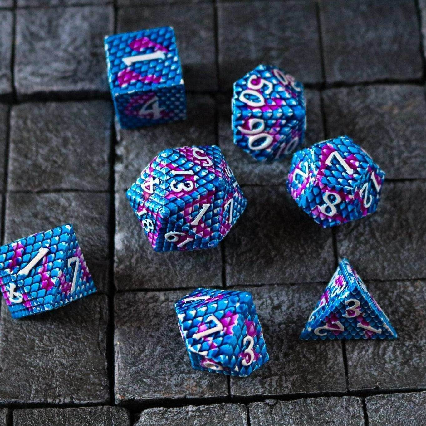 Dragon Scales White/Purple/Blue Metal DND Dice Set - Only 1 D20