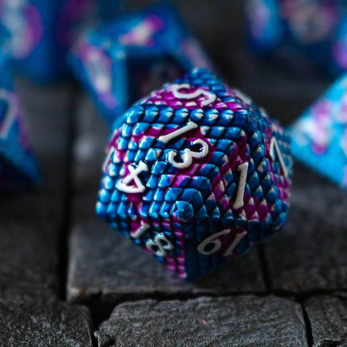 Dragon Scales White/Purple/Blue Metal DND Dice Set - Only 1 D20