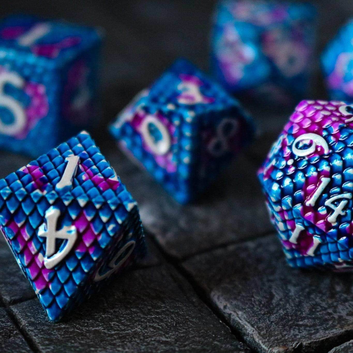Dragon Scales White/Purple/Blue Metal DND Dice Set - Only 1 D20